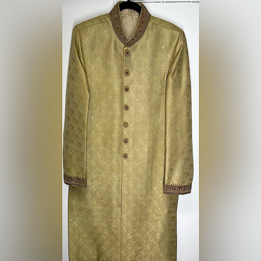 Beige Color Groom Sherwani with Khusa (footwear)